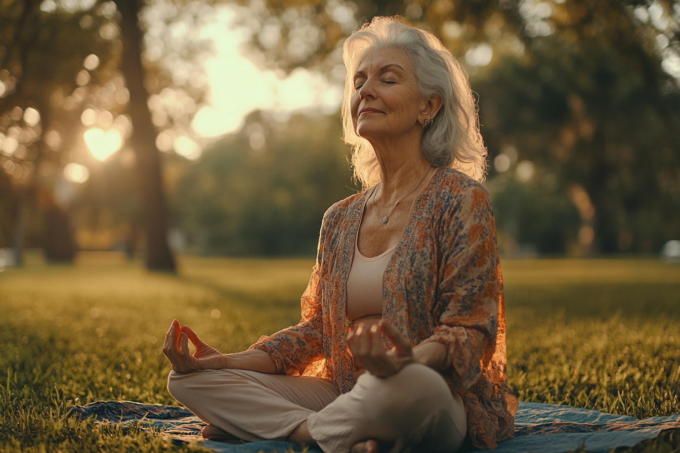 Старша жінка практикує йогу